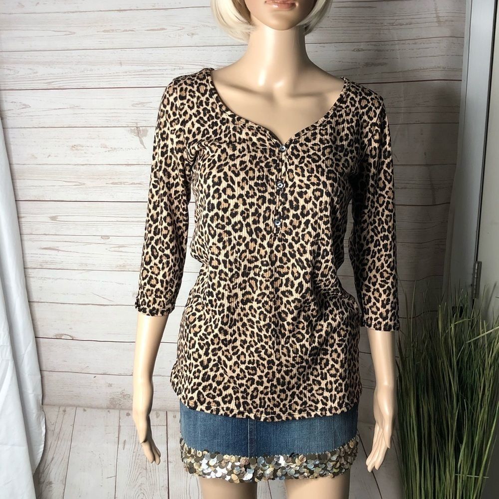 Piphany leopard print 3/4 sleeve top szS